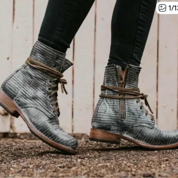 Freebird Gray Lace-Up Ankle Leathrt Boots Size 11 - Picture 2 of 9